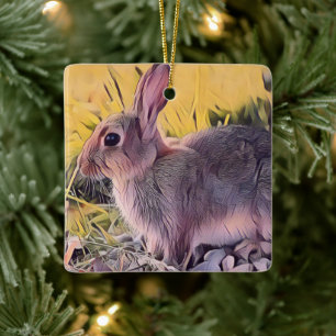 Waterverf Brown Bunny Rabbit kunst Keramisch Ornament