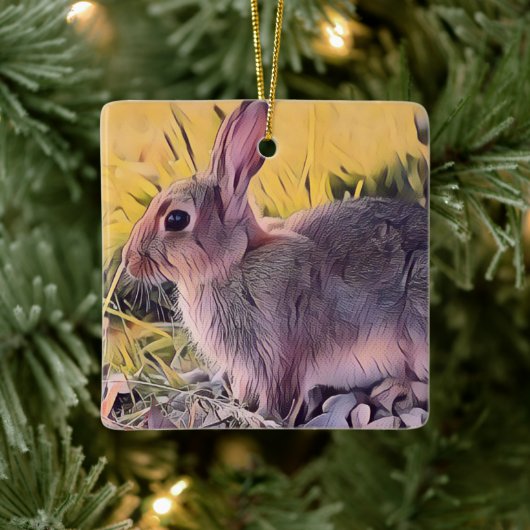 Waterverf Brown Bunny Rabbit kunst Keramisch Ornament (Boom)