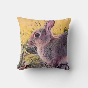 Waterverf Brown Bunny Rabbit kunst Kussen