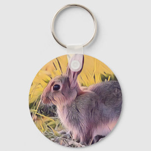 Waterverf Brown Bunny Rabbit kunst Sleutelhanger