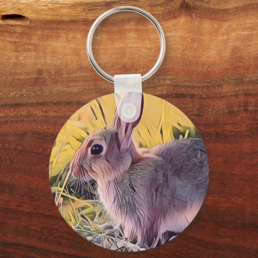 Waterverf Brown Bunny Rabbit  kunst Sleutelhanger (Voorkant)