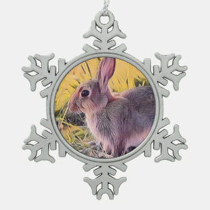 Waterverf Brown Bunny Rabbit kunst Tin Sneeuwvlok Ornament