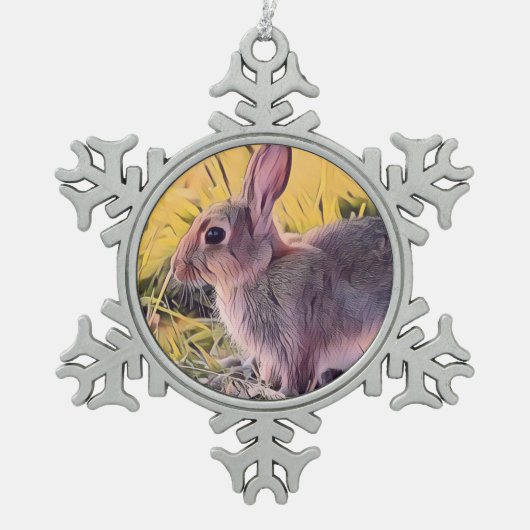 Waterverf Brown Bunny Rabbit kunst Tin Sneeuwvlok Ornament (Voorkant)