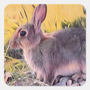 Waterverf Brown Bunny Rabbit  kunst Vierkante Sticker