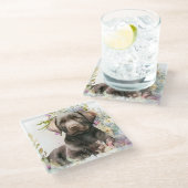 Waterverf Brown Labrador Retriever en Flowers Glazen Onderzetter (Schuin)