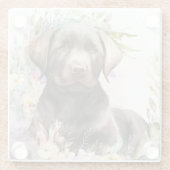 Waterverf Brown Labrador Retriever en Flowers Glazen Onderzetter (Achterkant)