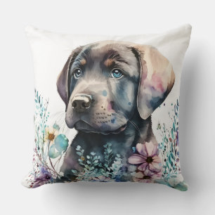 Waterverf Brown Labrador Retriever en Flowers Kussen