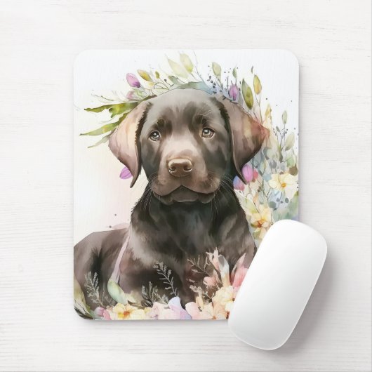 Waterverf Brown Labrador Retriever en Flowers Muismat (Met muis)