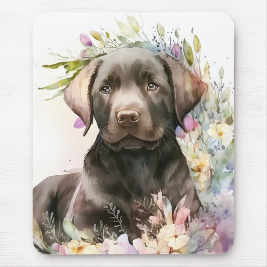 Waterverf Brown Labrador Retriever en Flowers Muismat (Voorkant)