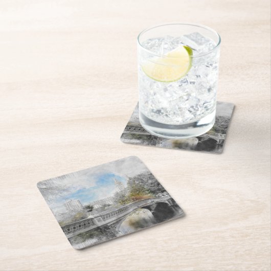 Waterverf brug in Central Park New York Kartonnen Onderzetters (Insitu)