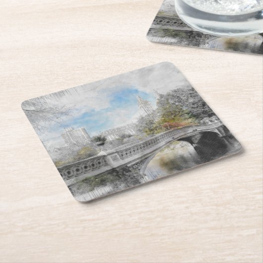 Waterverf brug in Central Park New York Kartonnen Onderzetters (Schuin)