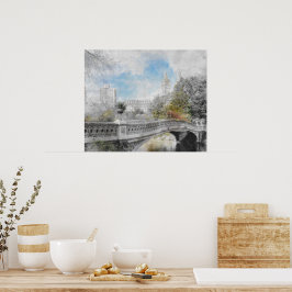 Waterverf brug in Central Park New York Poster