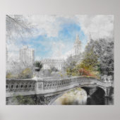 Waterverf brug in Central Park New York Poster (Voorkant)