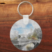 Waterverf brug in Central Park New York Sleutelhanger (Voorkant)