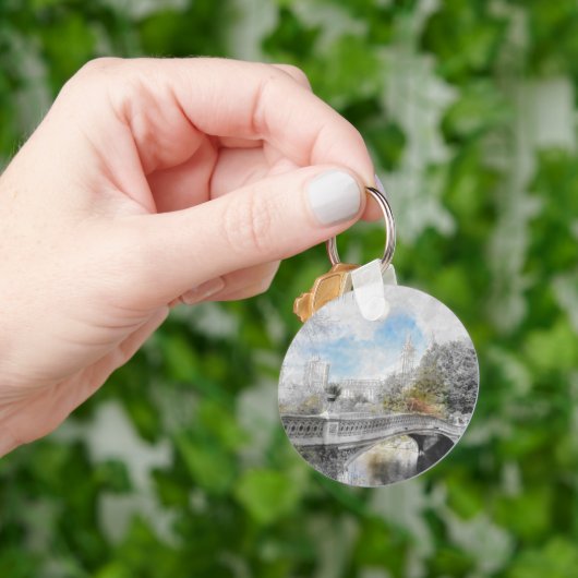 Waterverf brug in Central Park New York Sleutelhanger (Hand)
