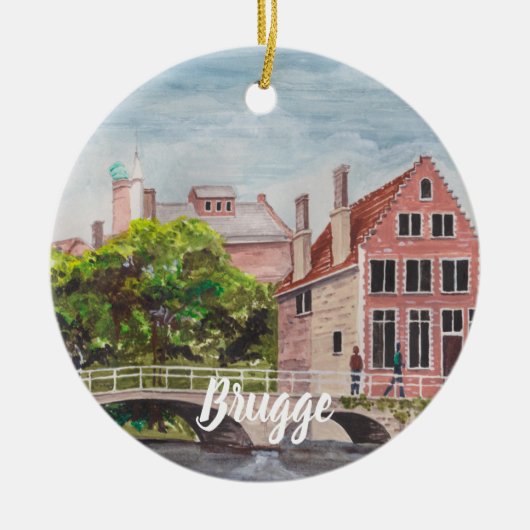 Waterverf Brugge Schilderen door Farida Greenfield Keramisch Ornament (Voorkant)