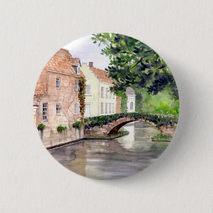 Waterverf Brugge Schilderen door Farida Greenfield Ronde Button 5,7 Cm