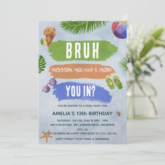 Waterverf Bruh Boy Pool Party Verjaardag Kaart (Staand voorkant)