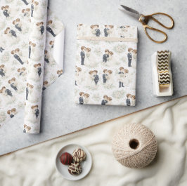 Waterverf Bruid Bruidegom Bloemen Romantisch Cadeaupapier