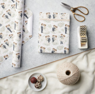 Waterverf Bruid Bruidegom Bloemen Romantisch Cadeaupapier