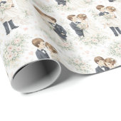 Waterverf Bruid Bruidegom Bloemen Romantisch Cadeaupapier (Rol Hoek)