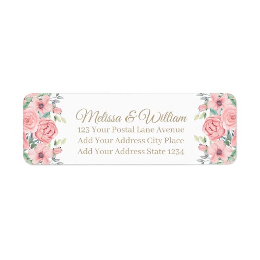 Waterverf bruid bruidegom bruiloft retour adres etiket (Voorkant)