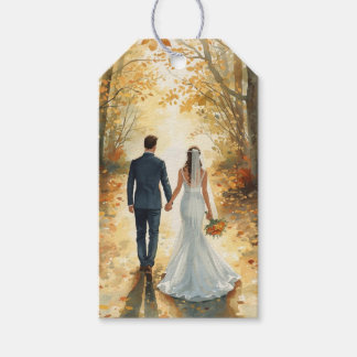 Waterverf bruid & bruidegom geschilderde herfst tr cadeaulabel