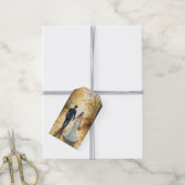 Waterverf bruid & bruidegom geschilderde herfst tr cadeaulabel (Met Touw)