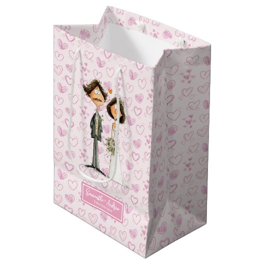 Waterverf Bruid Bruidegom Gift Bag Funny Wedding Medium Cadeauzakje (Voorkant Gekanteld)