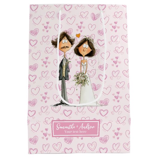 Waterverf Bruid Bruidegom Gift Bag Funny Wedding Medium Cadeauzakje (Achterkant)