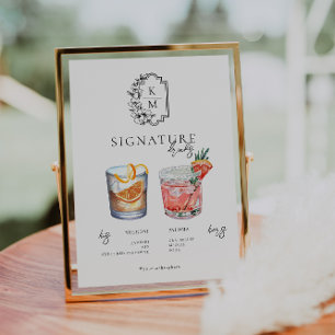Waterverf   Bruid & Bruidegom Signature Drank Poster