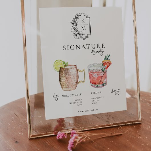 Waterverf | Bruid & Bruidegom Signature drankje Poster