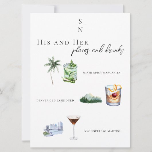 Waterverf | Bruid & bruidegom Signature Drink Menu Kaart (Voorkant)