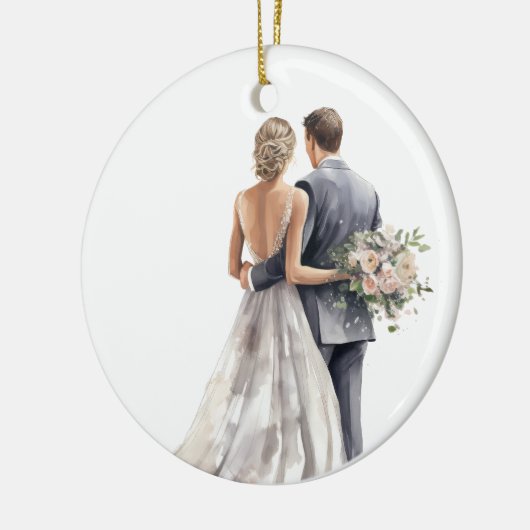 WATERVERF BRUID EN BRUIDEGOM BRUILOFT KERAMISCH ORNAMENT (Links)