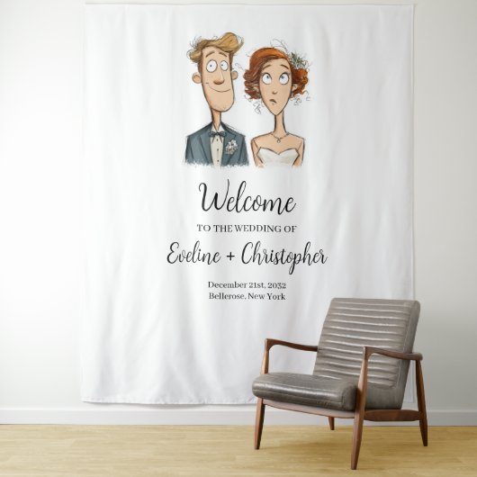 Waterverf bruid en bruidegom trouwbanner eigenzinn wandkleed (In situ)