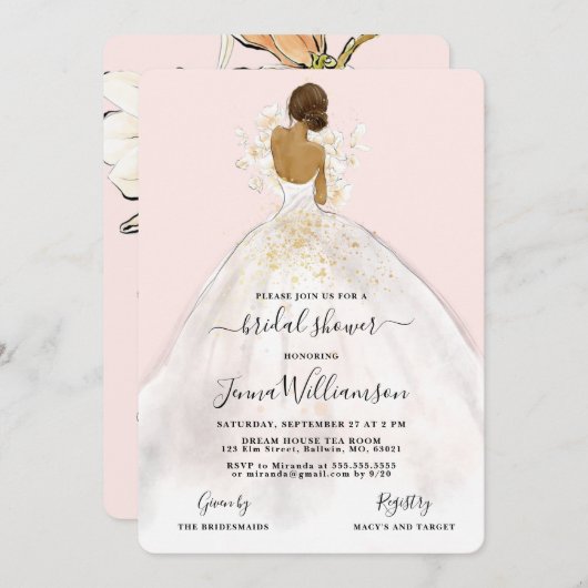 Waterverf Bruid in Gown Bruidsdouche Uitnodiging (Voorkant / Achterkant)