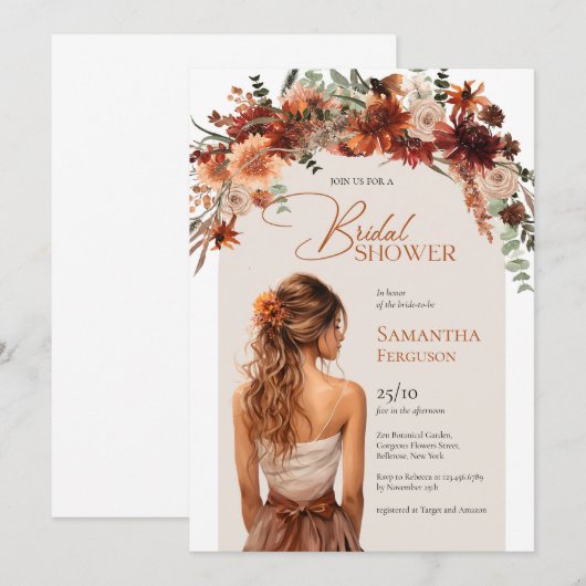  waterverf bruid terracotta herfst boeket kaart (Voorkant / Achterkant)