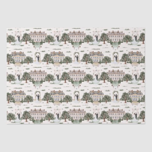 Waterverf Bruidegom & Bruid Voor Trouwfeest Bruids Tissuepapier (Voorkant)