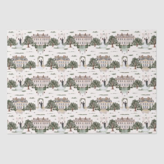 Waterverf Bruidegom & Bruid Voor Trouwfeest Bruilo Tissuepapier (Voorkant)