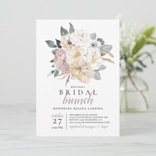 Waterverf bruids brunch boeket kaart (Staand voorkant)