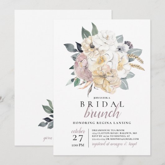 Waterverf bruids brunch boeket kaart (Voorkant / Achterkant)