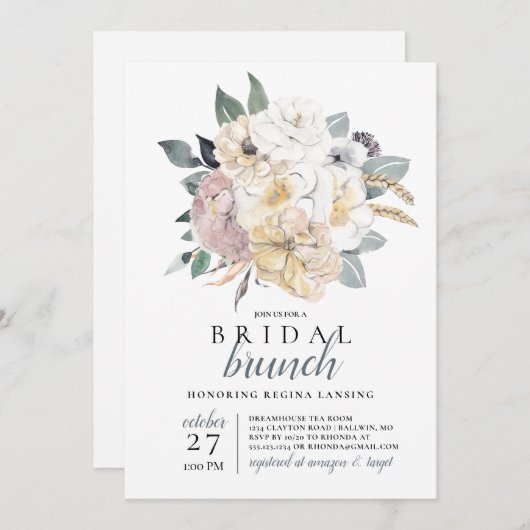 Waterverf bruids brunch boeket kaart (Voorkant / Achterkant)