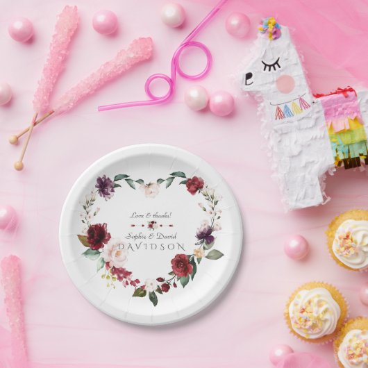 Waterverf Bruidsboeket Bloemenkrans Bruiloft Papieren Bordje (Feest)