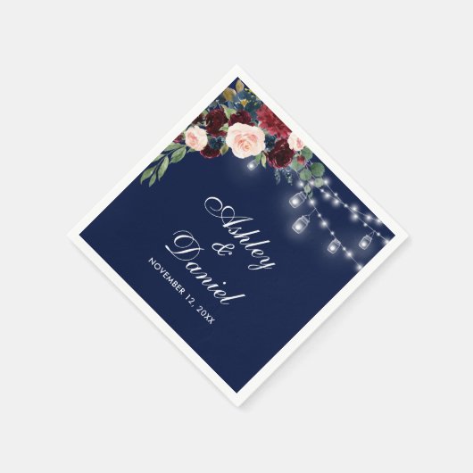 Waterverf Bruidsboeket Burgundy Blauwe Bloem Licht Servet (Hoek)