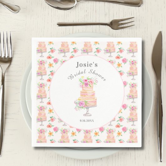 Waterverf Bruidsdouche Gelaagde Rozen Cake Patroon Servet