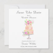 Waterverf Bruidsdouche Lagen Cake Met Rozen Save The Date (Voorkant)