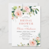 Waterverf bruidsdouche met roze bloemen blozend kaart (Voorkant)