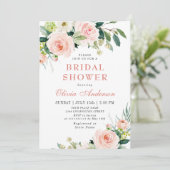 Waterverf bruidsdouche met roze bloemen blozend kaart (Staand voorkant)