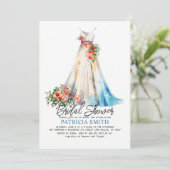 Waterverf bruidsjurk bruidsdoucheuitnodiging kaart (Staand voorkant)