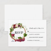 Waterverf Bruidsluiker Druivenranken Bloemenkrans RSVP Kaartje (Voorkant / Achterkant)